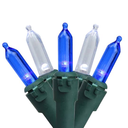 Northlight 50ct. Blue & White LED Mini Green Wire Christmas String Lights | 16.25 ft | Michaels®